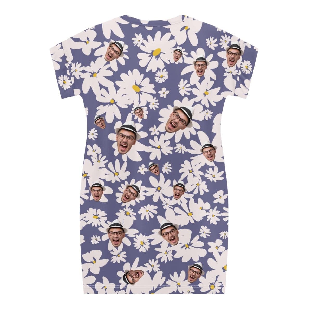 FacePajamas Custom Face Purple Flower Nightgown for Women Sleepwear V Neck Pajama Dress Soft Nightshirt