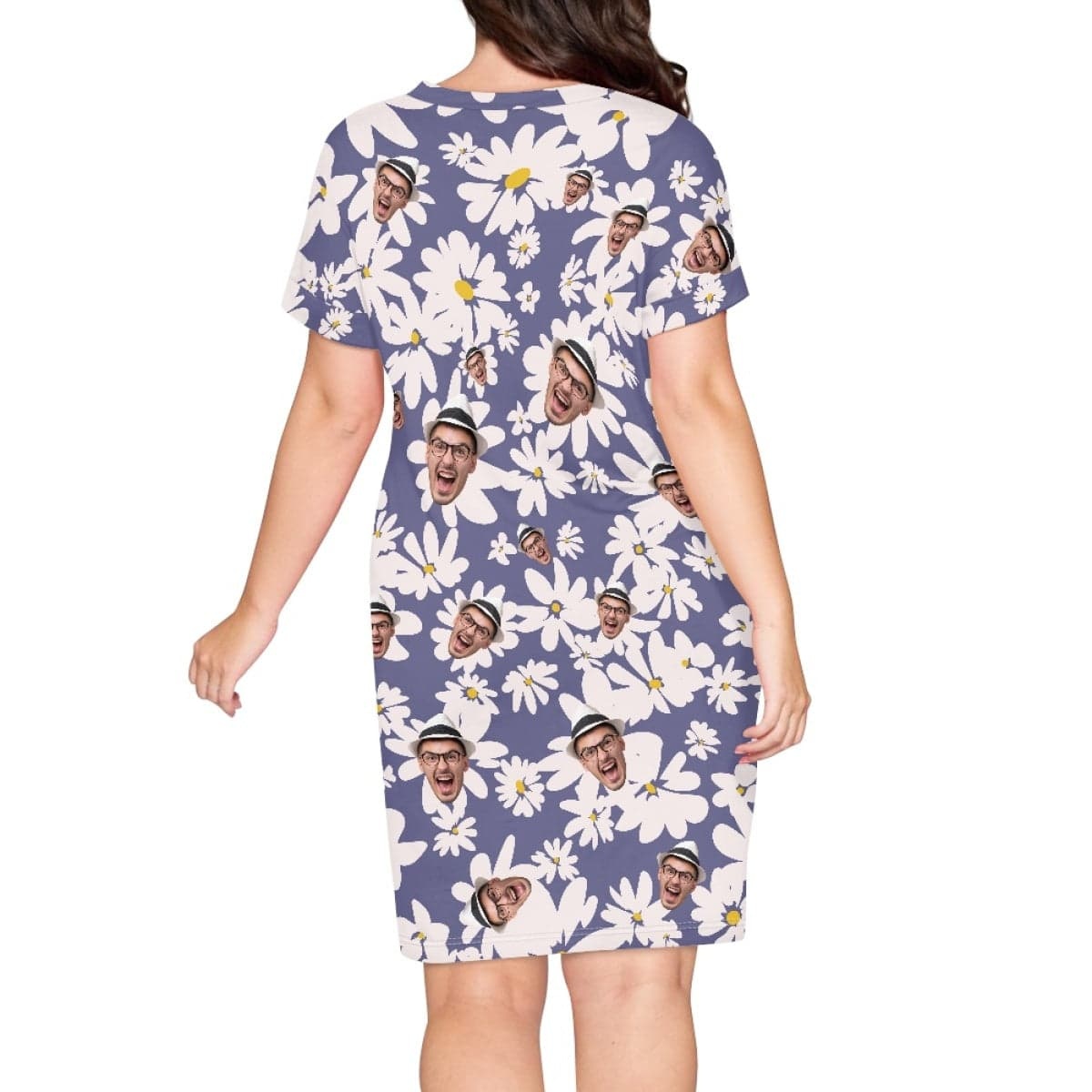 FacePajamas Custom Face Purple Flower Nightgown for Women Sleepwear V Neck Pajama Dress Soft Nightshirt