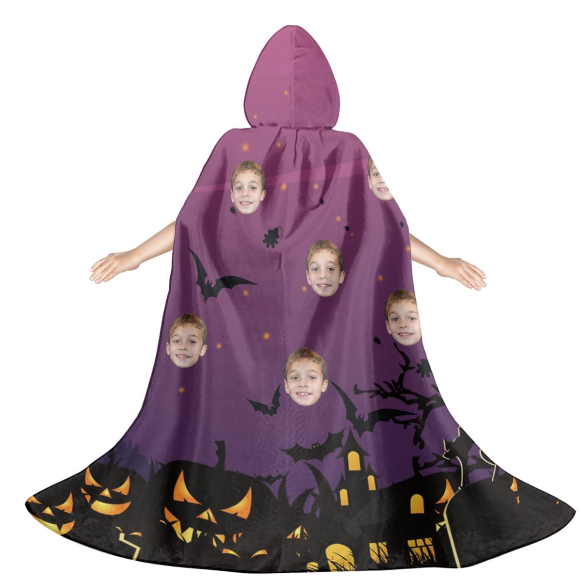 FacePajamas Halloween Cloak-2ML-ZD Custom Face Purple Unisex Hooded Halloween Cloak for Adult and Kids Cosplay Costumes Wizard Cape with Hat