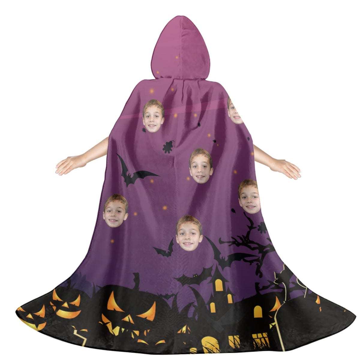 FacePajamas Halloween Cloak-2ML-ZD Custom Face Purple Unisex Hooded Halloween Cloak for Adult and Kids Cosplay Costumes Wizard Cape with Hat