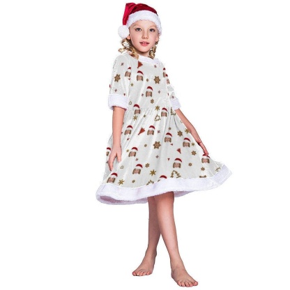 FacePajamas Christmas Dress-2ML-SDS Custom Face Red Hat Snowflake Chrismas Nightdress Personalized Christmas Dress Pajamas For Girls