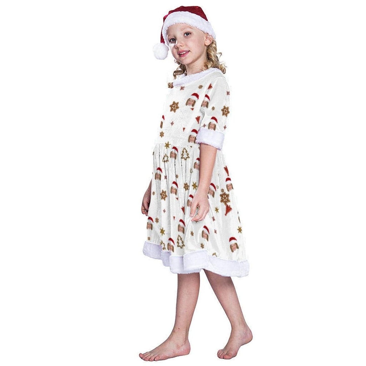 FacePajamas Christmas Dress-2ML-SDS Custom Face Red Hat Snowflake Chrismas Nightdress Personalized Christmas Dress Pajamas For Girls