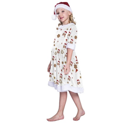 FacePajamas Christmas Dress-2ML-SDS Custom Face Red Hat Snowflake Chrismas Nightdress Personalized Christmas Dress Pajamas For Girls