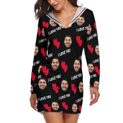 FacePajamas Pajama-2YX-SDS Custom Face Red Heart I Love You Tracksuit Women's Long Sleeve  Loungewear