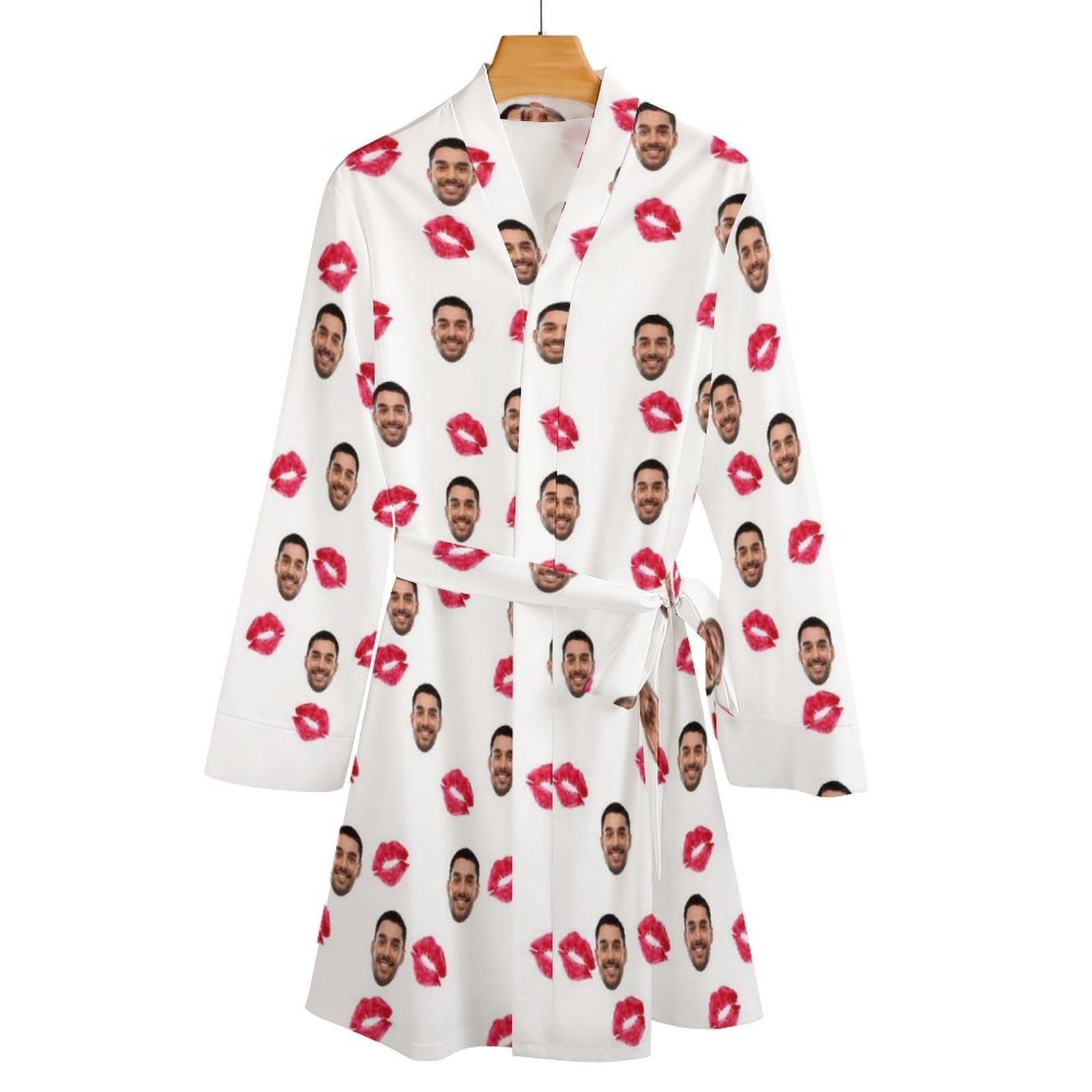FacePajamas Pajama-2YX-SDS Custom Face Red Lips Boyfriend Women's Long Pajamas Funny Personalized Photo Pajamas Kimono Robe