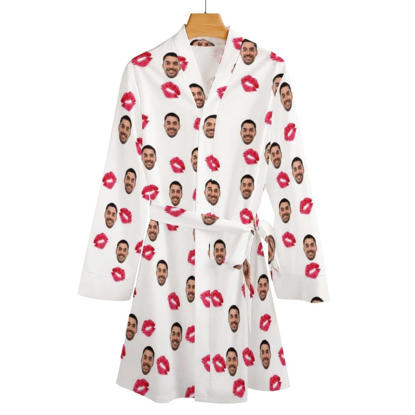 FacePajamas Pajama-2YX-SDS Custom Face Red Lips Boyfriend Women's Long Pajamas Funny Personalized Photo Pajamas Kimono Robe