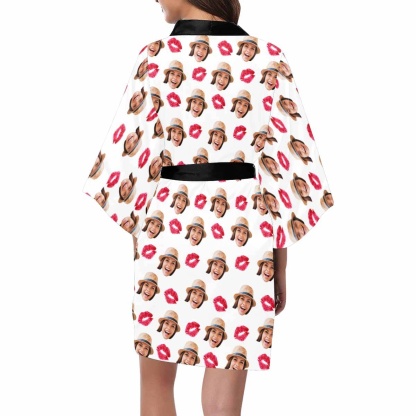 FacePajamas Pajama Custom Face Red Lips Women's Short Pajamas Personalized Photo Pajamas Kimono Robe
