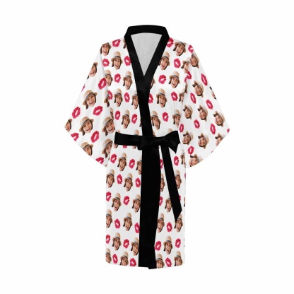 FacePajamas Pajama Custom Face Red Lips Women's Short Pajamas Personalized Photo Pajamas Kimono Robe