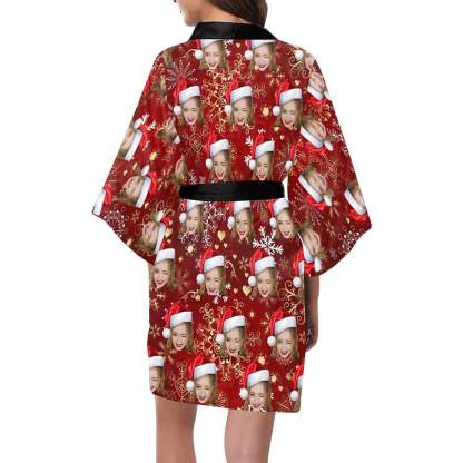 FacePajamas Pajama Custom Face Red Snowflake Women's Summer Short Nightwear Funny Personalized Photo Pajamas Kimono Robe
