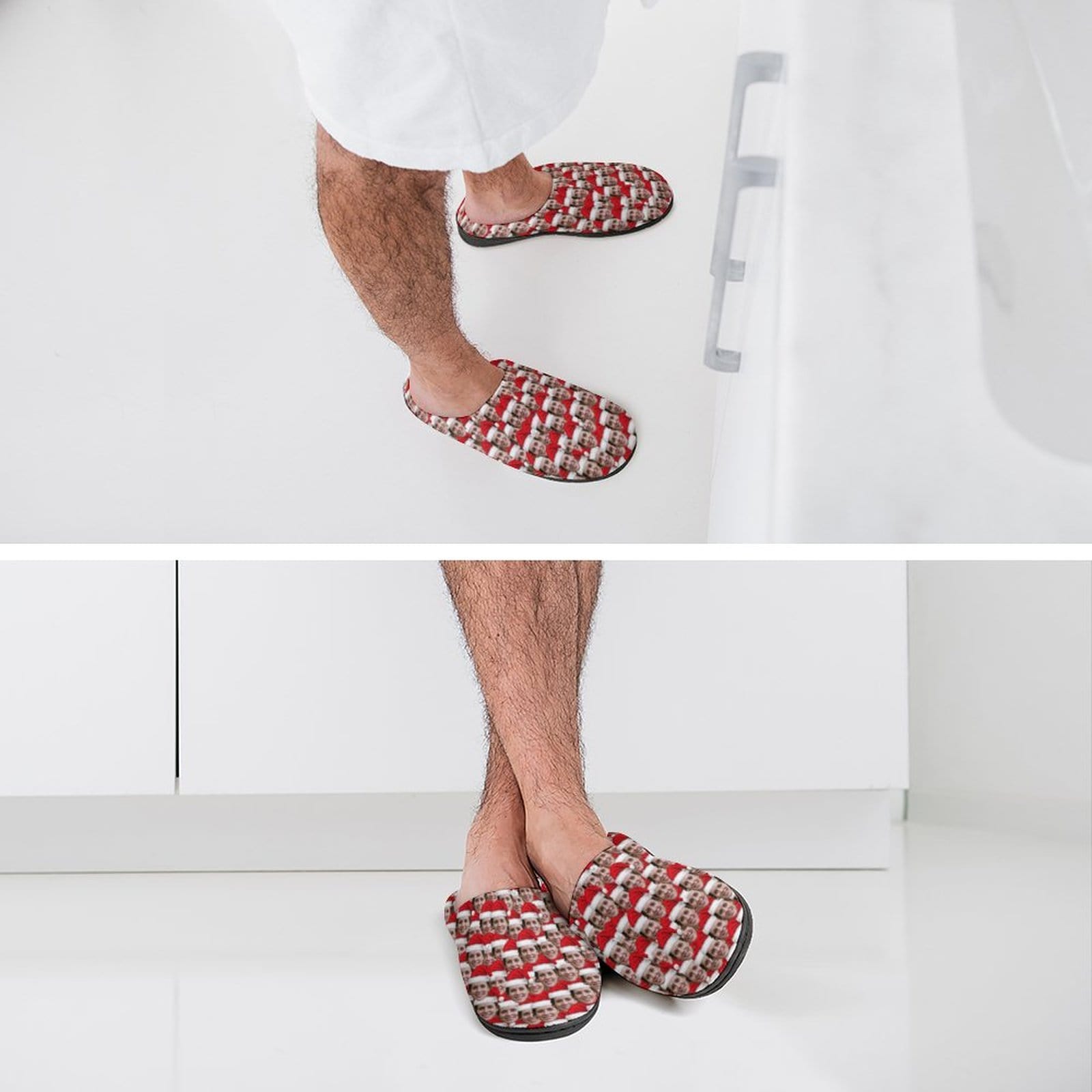 FacePajamas Slippers-2YX-SDS Custom Face Seamless Christmas Hat Men's All Over Print Cotton Slippers