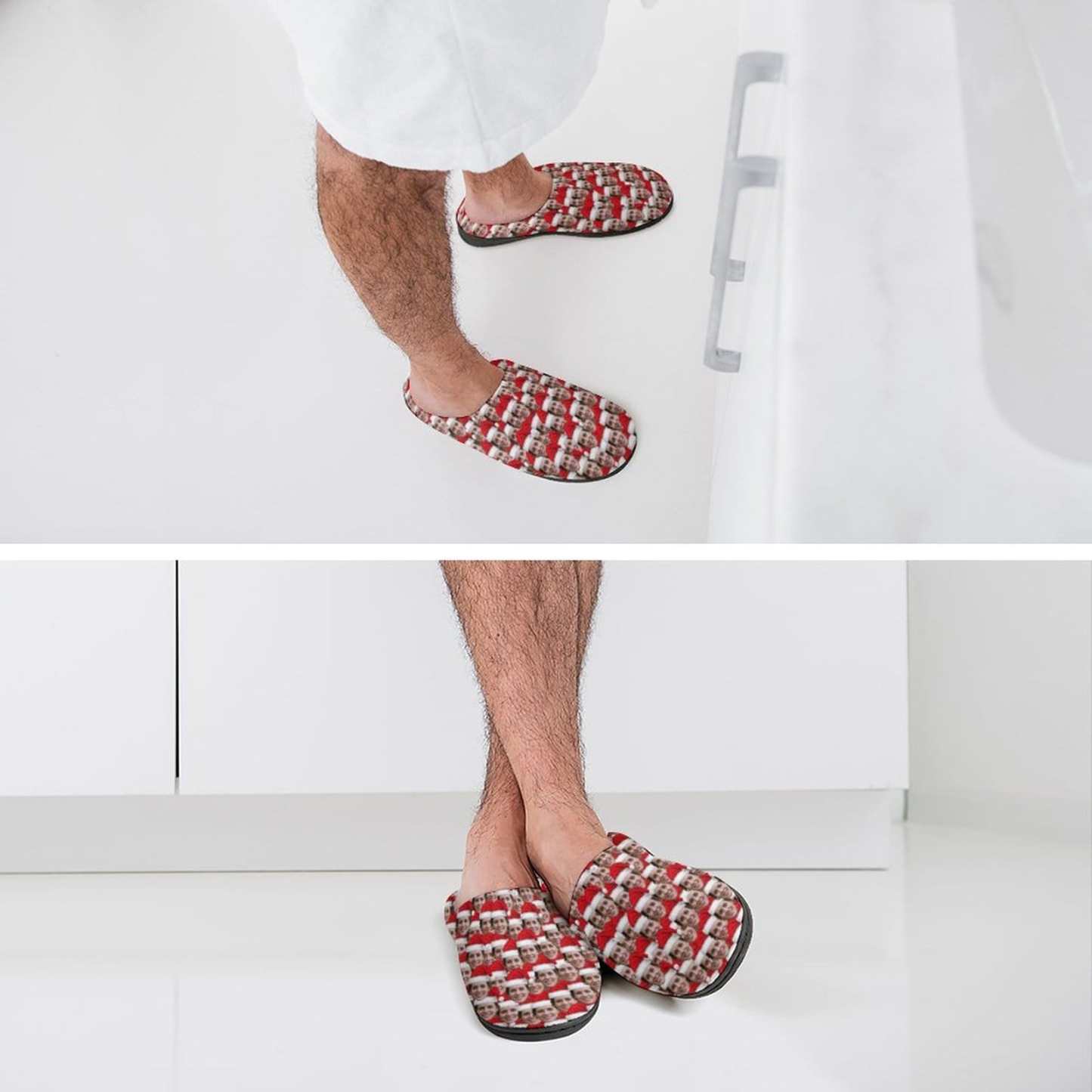 FacePajamas Slippers-2YX-SDS Custom Face Seamless Christmas Hat Men's All Over Print Cotton Slippers