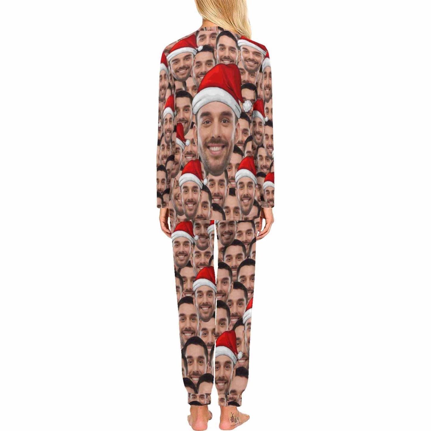 FacePajamas Pajama Custom Face Seamless Christmas Hat Sleepwear Personalized Family Slumber Party Matching Long Sleeve Pajamas Set