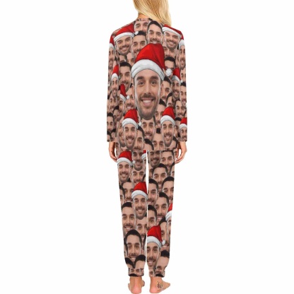 FacePajamas Pajama Custom Face Seamless Christmas Hat Sleepwear Personalized Family Slumber Party Matching Long Sleeve Pajamas Set