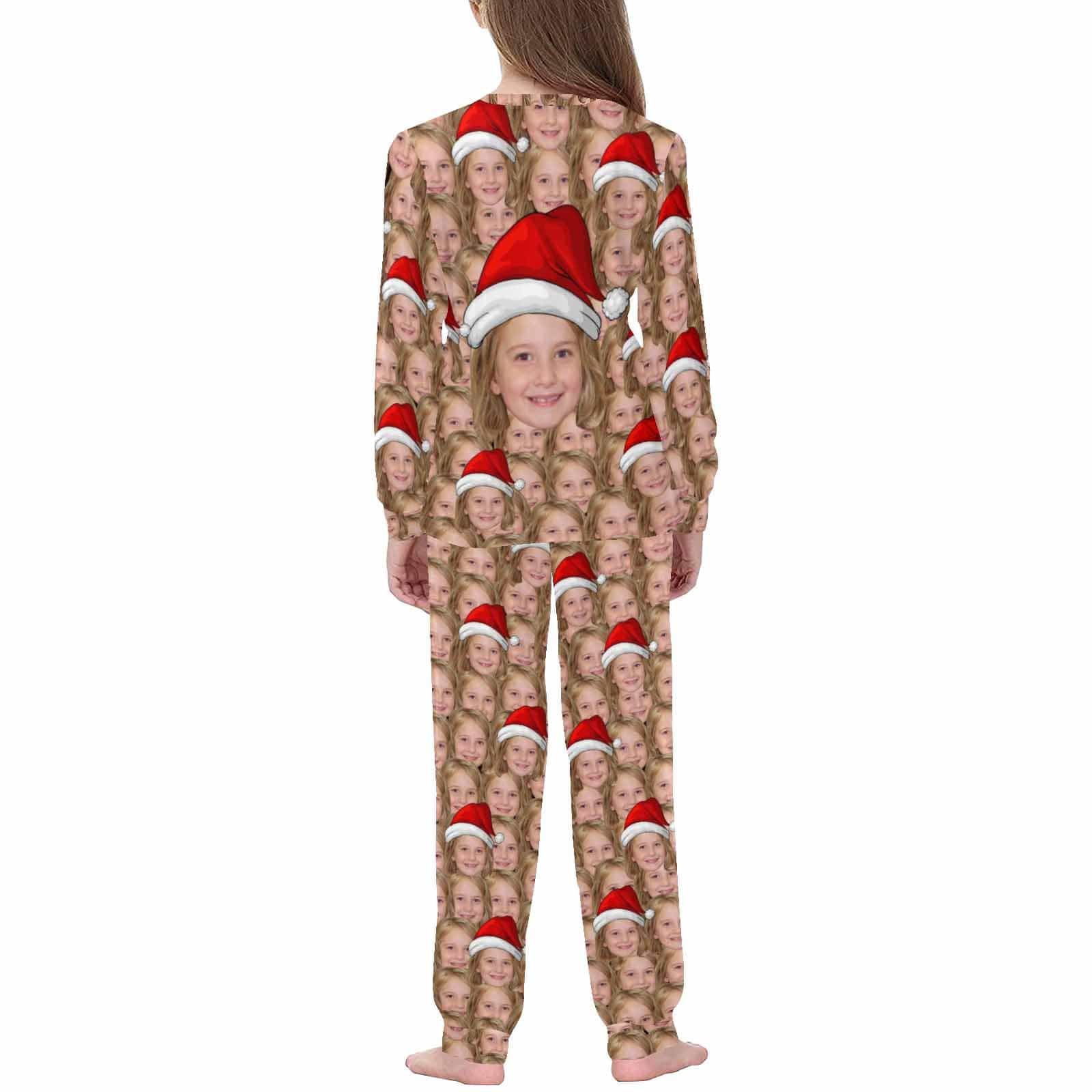 FacePajamas Pajama Custom Face Seamless Christmas Hat Sleepwear Personalized Family Slumber Party Matching Long Sleeve Pajamas Set