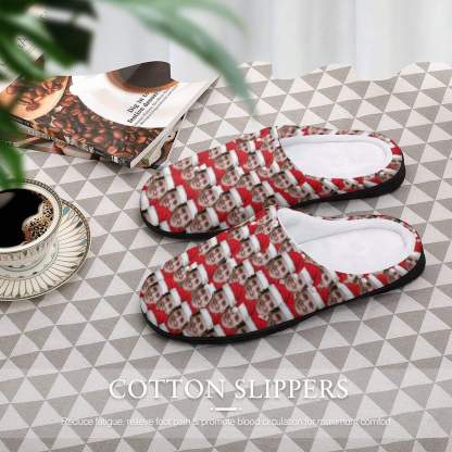 FacePajamas Slippers-2YX-SDS Custom Face Seamless Christmas Hat Women's All Over Print Cotton Slippers