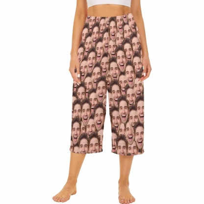 FacePajamas Pajama Shirt&Pants Custom Face Seamless Cropped Pajama Pants For Women Girlfriend Gift Personalized