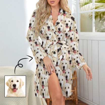 FacePajamas Pajama-2YX-SDS Custom Face Seamless Dog Women's Long Pajamas Cute Personalized Photo Pajamas Kimono Robe