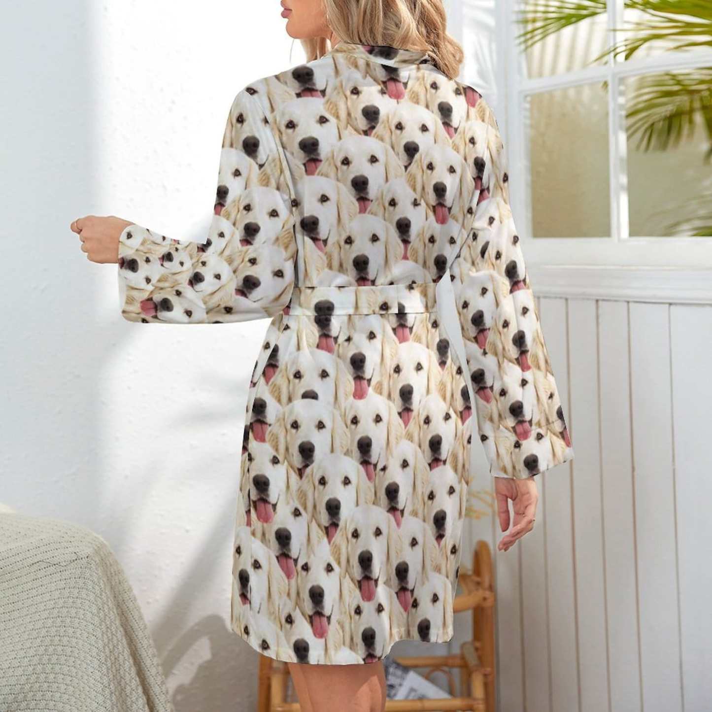 FacePajamas Pajama-2YX-SDS Custom Face Seamless Dog Women's Long Pajamas Cute Personalized Photo Pajamas Kimono Robe
