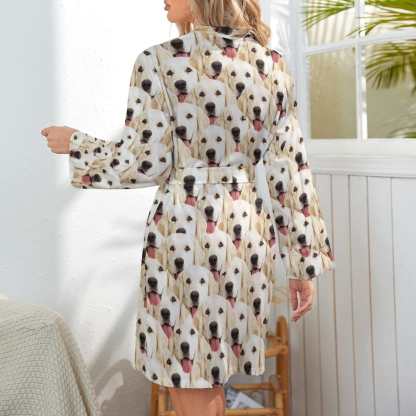 FacePajamas Pajama-2YX-SDS Custom Face Seamless Dog Women's Long Pajamas Cute Personalized Photo Pajamas Kimono Robe