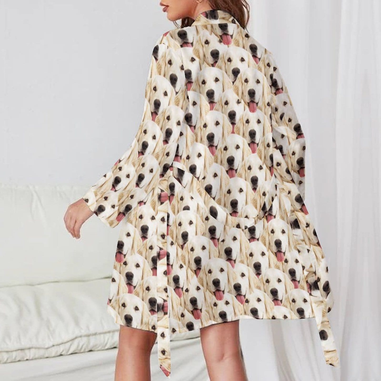 FacePajamas Pajama-2YX-SDS Custom Face Seamless Dog Women's Long Pajamas Cute Personalized Photo Pajamas Kimono Robe