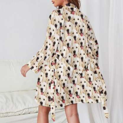FacePajamas Pajama-2YX-SDS Custom Face Seamless Dog Women's Long Pajamas Cute Personalized Photo Pajamas Kimono Robe