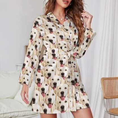 FacePajamas Pajama-2YX-SDS Custom Face Seamless Dog Women's Long Pajamas Cute Personalized Photo Pajamas Kimono Robe
