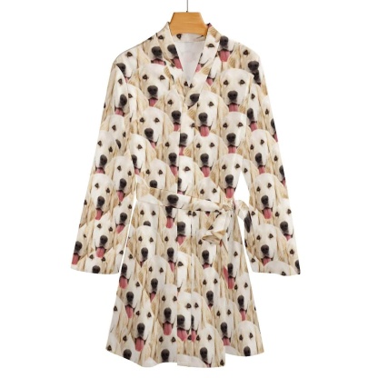 FacePajamas Pajama-2YX-SDS Custom Face Seamless Dog Women's Long Pajamas Cute Personalized Photo Pajamas Kimono Robe