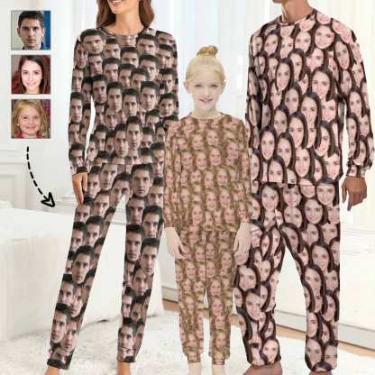 FacePajamas Pajama Custom Face Seamless Family Matching Pajamas Personalized Long Sleeve Pajama Set Sleep or Loungewear