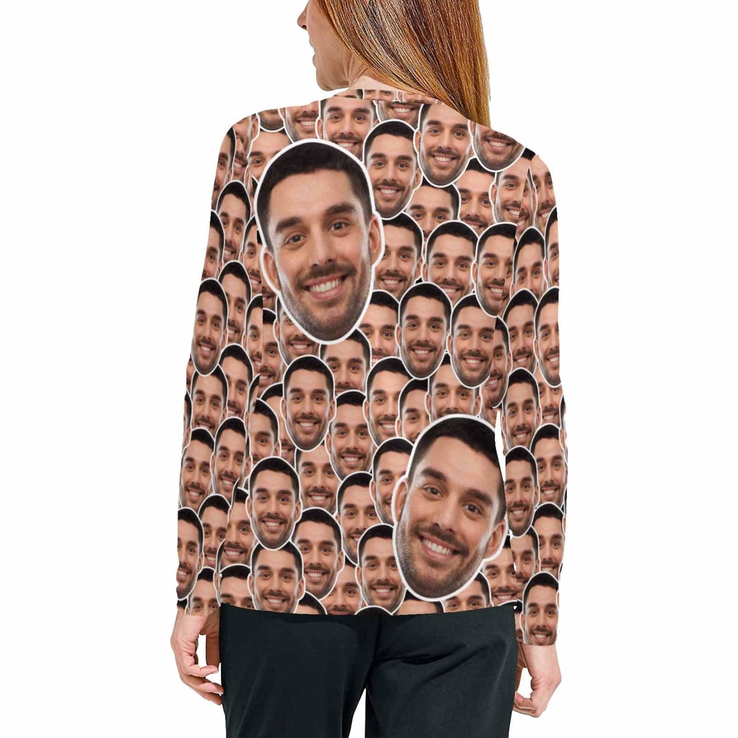 FacePajamas Pajama Shirt&Pants Custom Face Seamless Long Pajama Shirt&Pants Personalized Women's Slumber Party Sleepwear