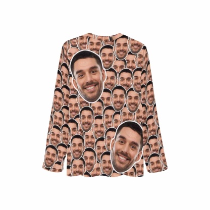 FacePajamas Pajama Shirt&Pants Custom Face Seamless Long Pajama Shirt&Pants Personalized Women's Slumber Party Sleepwear