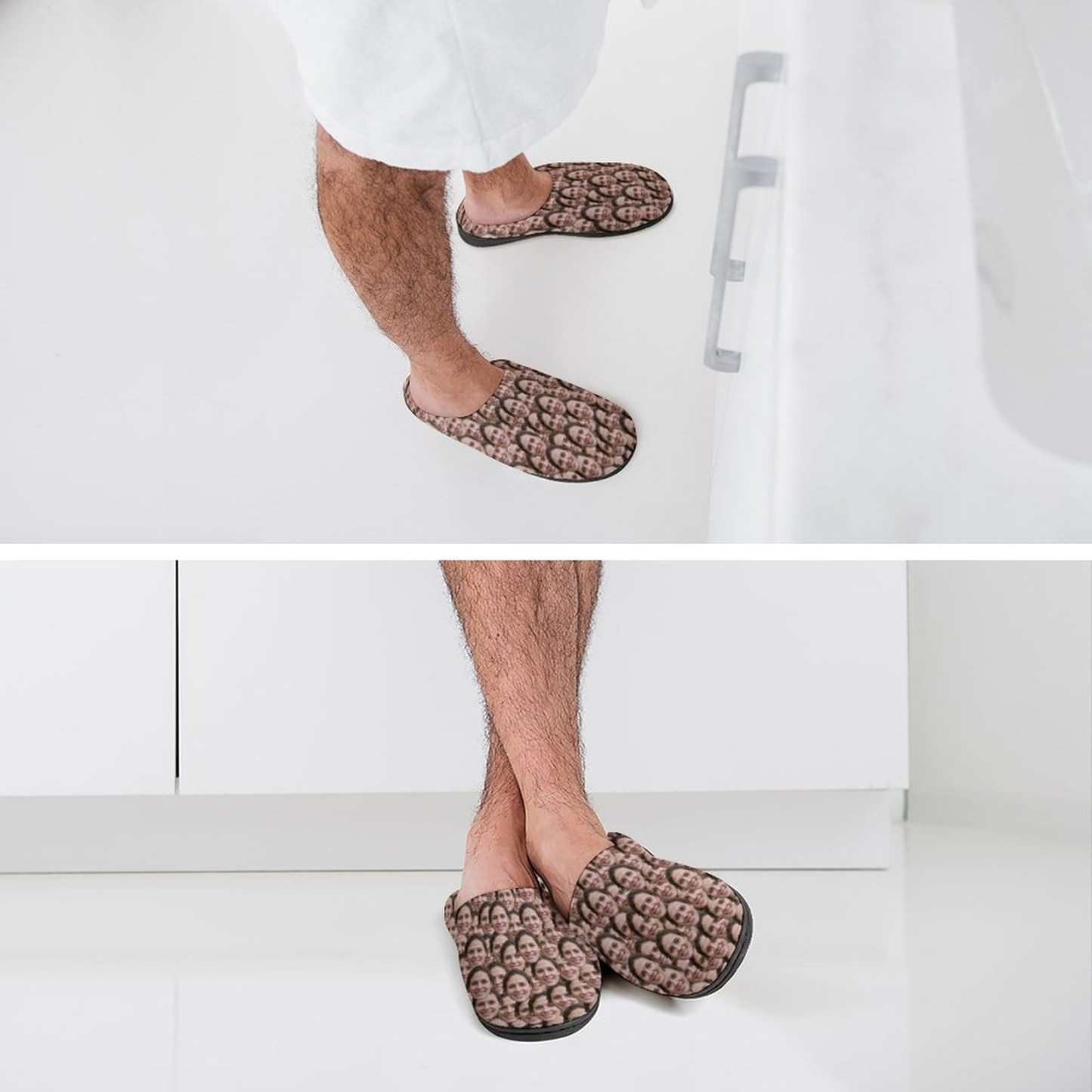 FacePajamas Slippers-2YX-SDS Custom Face Seamless Men's All Over Print Cotton Slippers