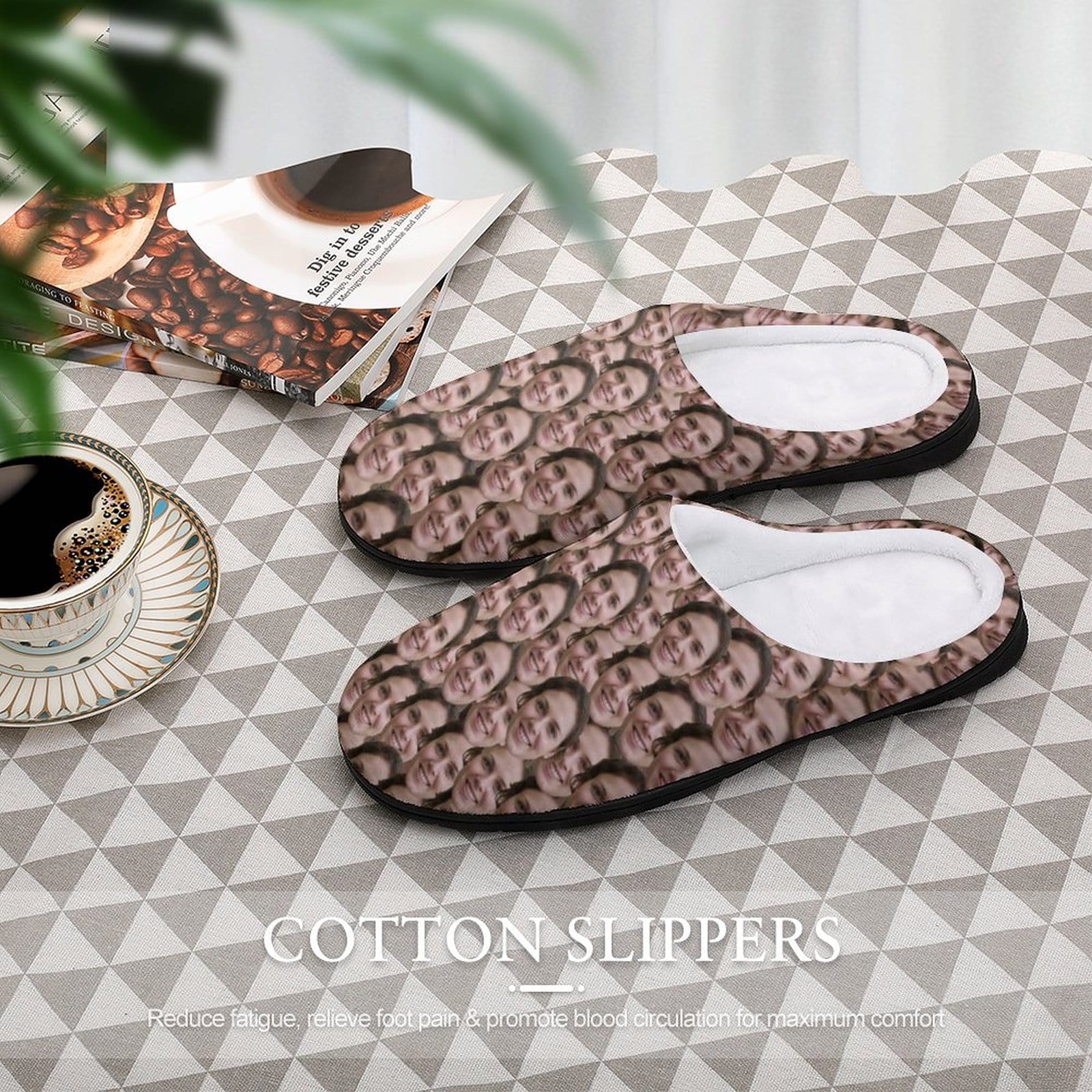 FacePajamas Slippers-2YX-SDS Custom Face Seamless Men's All Over Print Cotton Slippers