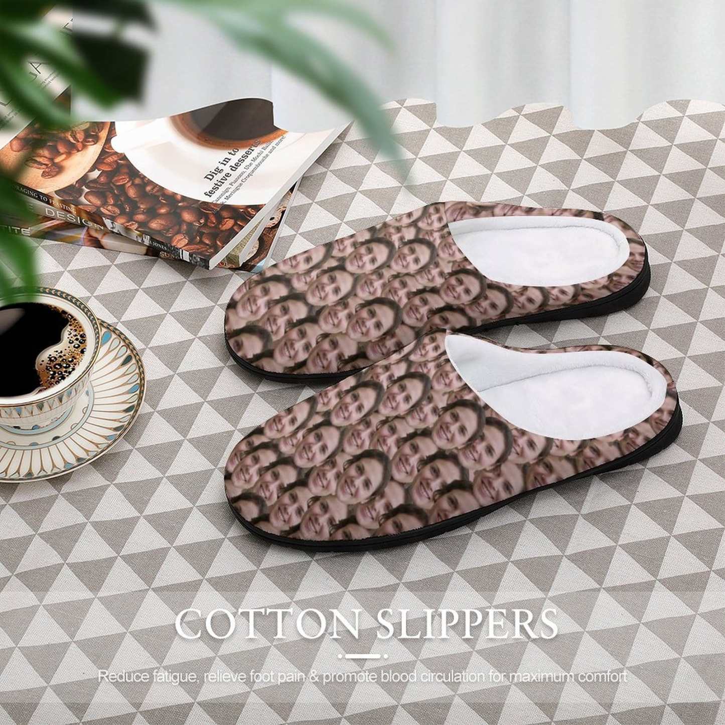 FacePajamas Slippers-2YX-SDS Custom Face Seamless Men's All Over Print Cotton Slippers