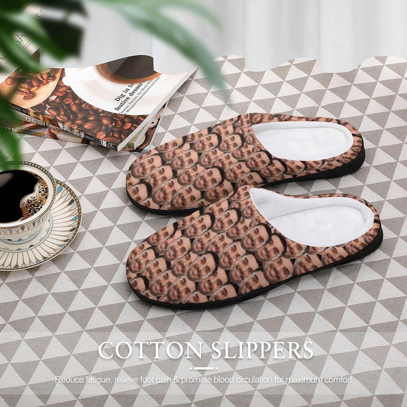 FacePajamas Slippers-2YX-SDS Custom Face Seamless Men's All Over Print Cotton Slippers
