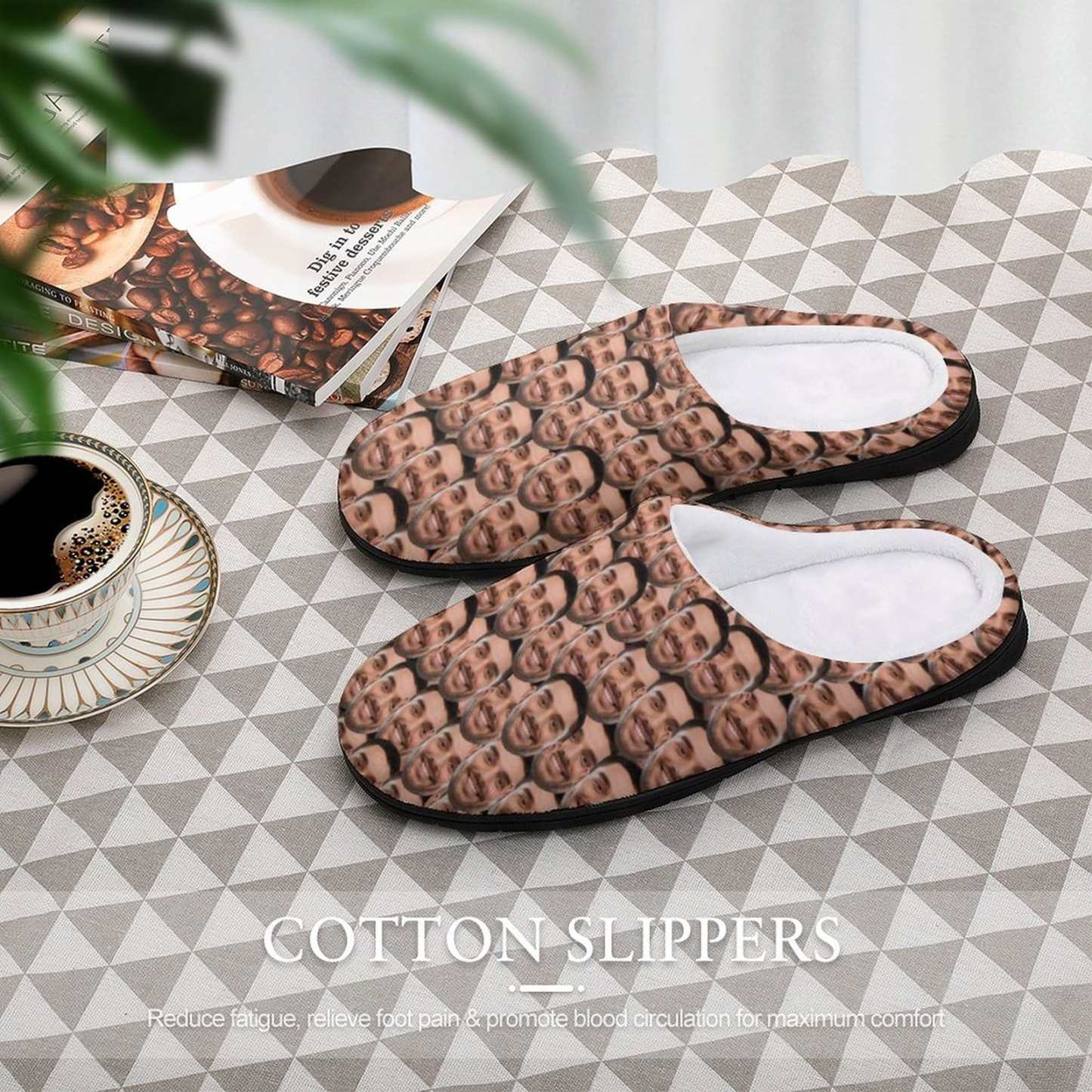 FacePajamas Slippers-2YX-SDS Custom Face Seamless Men's All Over Print Cotton Slippers