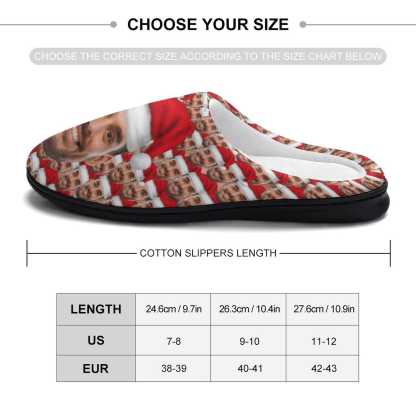 FacePajamas Slippers-2YX-SDS Custom Face Seamless Photo Christmas Hat Men's All Over Print Cotton Slippers
