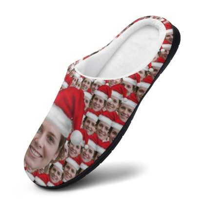 FacePajamas Slippers-2YX-SDS Custom Face Seamless Photo Christmas Hat Women's All Over Print Cotton Slippers