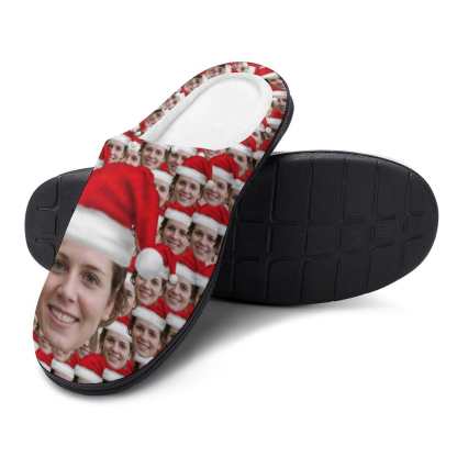 FacePajamas Slippers-2YX-SDS Custom Face Seamless Photo Christmas Hat Women's All Over Print Cotton Slippers