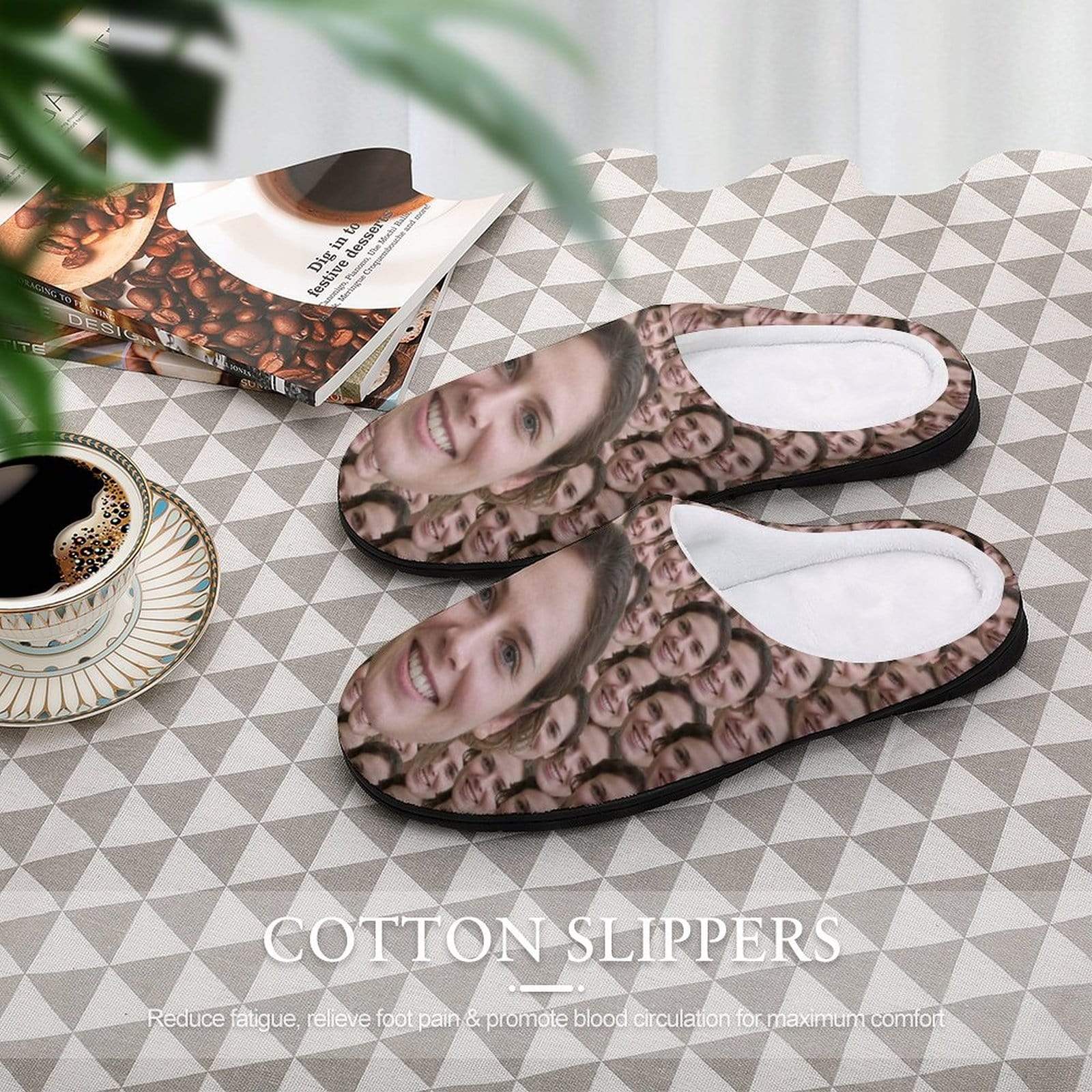 FacePajamas Slippers-2YX-SDS Custom Face Seamless Photo Women's All Over Print Cotton Slippers