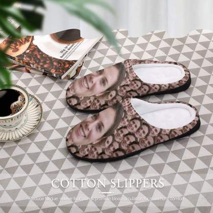 FacePajamas Slippers-2YX-SDS Custom Face Seamless Photo Women's All Over Print Cotton Slippers