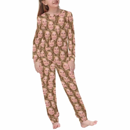 FacePajamas Pajama Custom Face Seamless Sleepwear Pjs Personalized Photo Kids Long Sleeve Pajamas Set