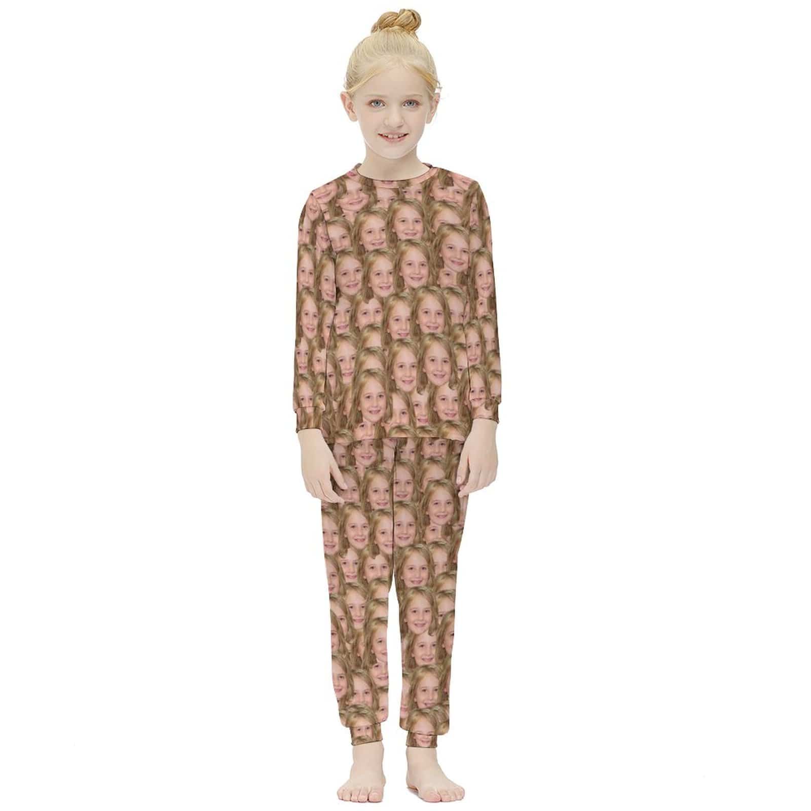 FacePajamas Pajama Custom Face Seamless Sleepwear Pjs Personalized Photo Kids Long Sleeve Pajamas Set