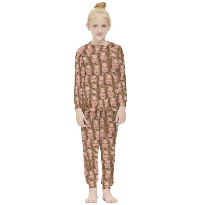 FacePajamas Pajama Custom Face Seamless Sleepwear Pjs Personalized Photo Kids Long Sleeve Pajamas Set