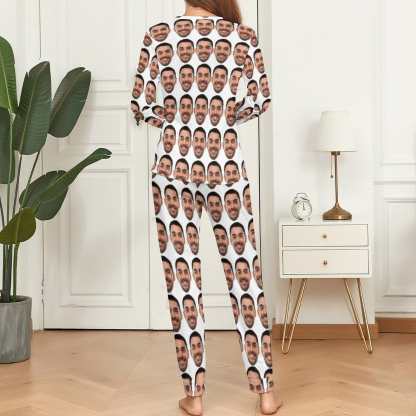 FacePajamas Pajama Custom Face Seamless White Family Matching Long Sleeve Pajama Set Personalized Photo Pajamas Loungewear