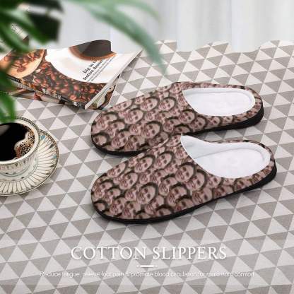 FacePajamas Slippers-2YX-SDS Custom Face Seamless Women's All Over Print Cotton Slippers