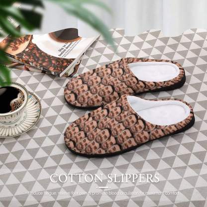 FacePajamas Slippers-2YX-SDS Custom Face Seamless Women's All Over Print Cotton Slippers