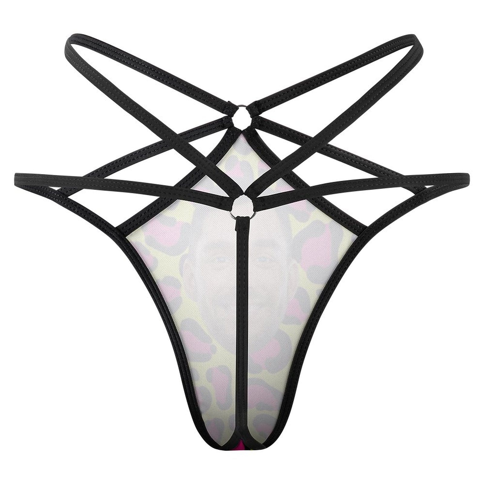 FacePajamas Women Underwear-1YN-SDS Custom Face Sexy Thongs T-Back Underwear for Women Personalized Pink Leopard Women's G-String Panties Lovers Gift