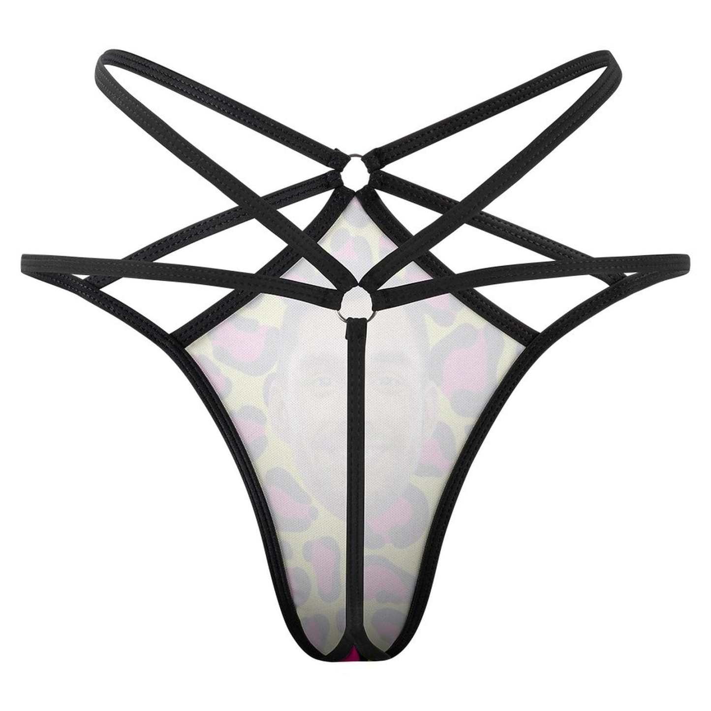 FacePajamas Women Underwear-1YN-SDS Custom Face Sexy Thongs T-Back Underwear for Women Personalized Pink Leopard Women's G-String Panties Lovers Gift