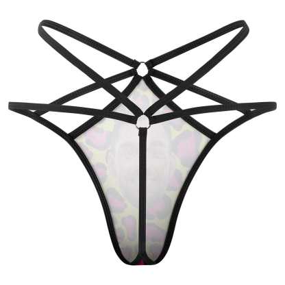FacePajamas Women Underwear-1YN-SDS Custom Face Sexy Thongs T-Back Underwear for Women Personalized Pink Leopard Women's G-String Panties Lovers Gift