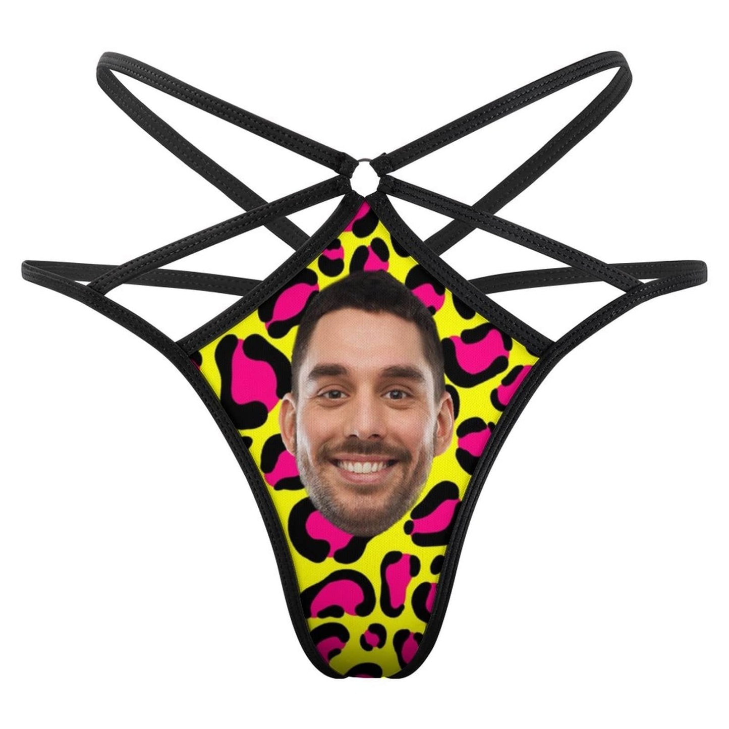 FacePajamas Women Underwear-1YN-SDS Custom Face Sexy Thongs T-Back Underwear for Women Personalized Pink Leopard Women's G-String Panties Lovers Gift
